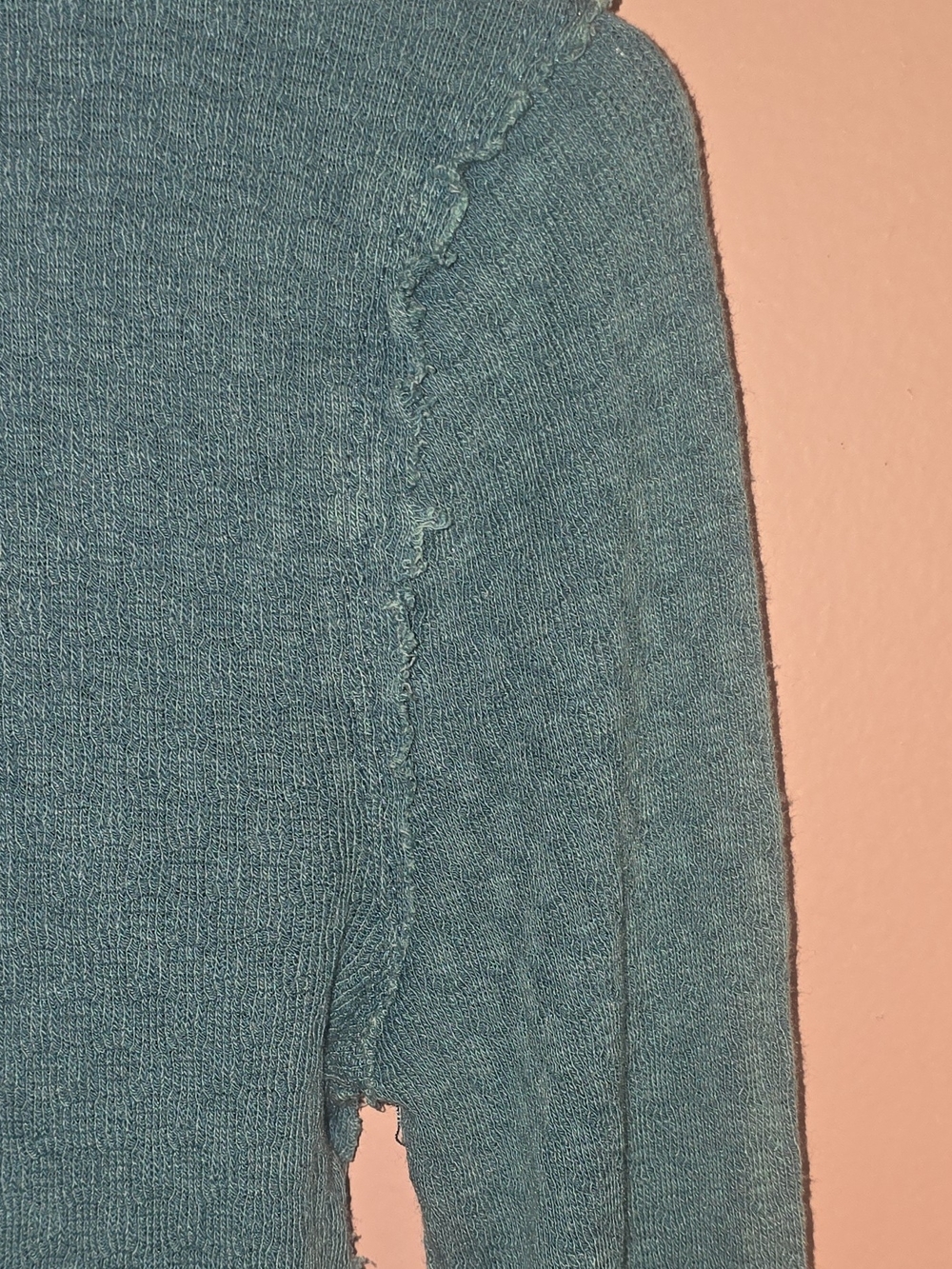 NWT-We The Free Teal Solid Rib Knit Ruffle Mock Neck Long Sleeve Layering Top L - Picture 5 of 10